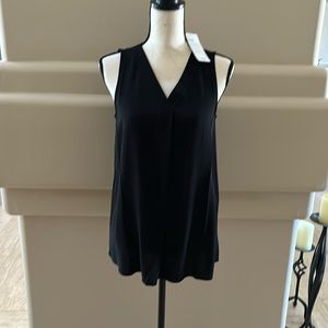 Eileen Fisher 100% Silk V-Neck Pleated Tank. Black. XS. NWT.
